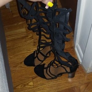 Black Bamboo Gladiator Sandal Heels